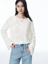 Women's Feather-Textured Jacquard Top with Flared Sleeves